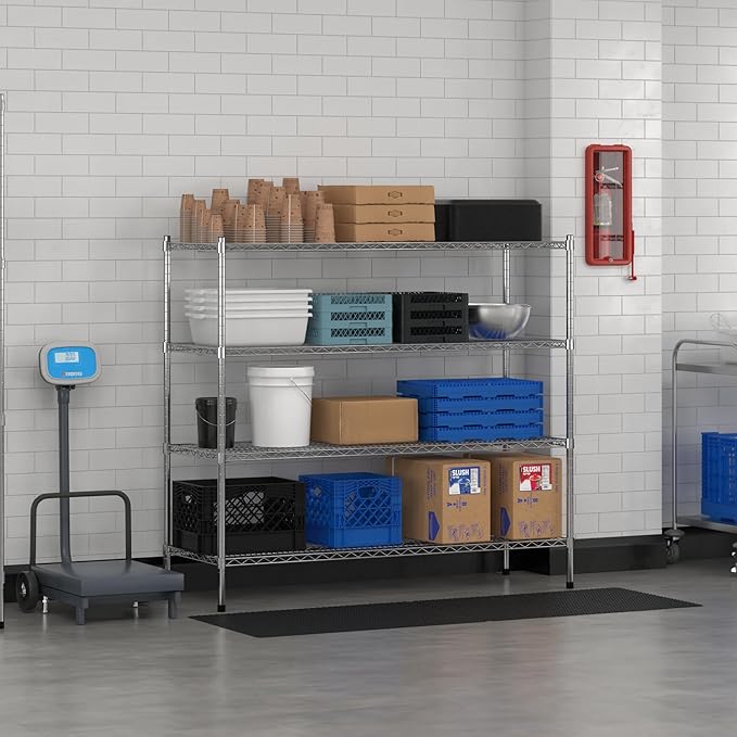 Commercial NSF Listed Chrome Stationary Wire Shelving Kit 21" x 60" x 54", with 4 Shelves Perfect for Warehouse, Walk-in Refrigerator, Freezer, Grocery Store, Restaurant, Dishroom
