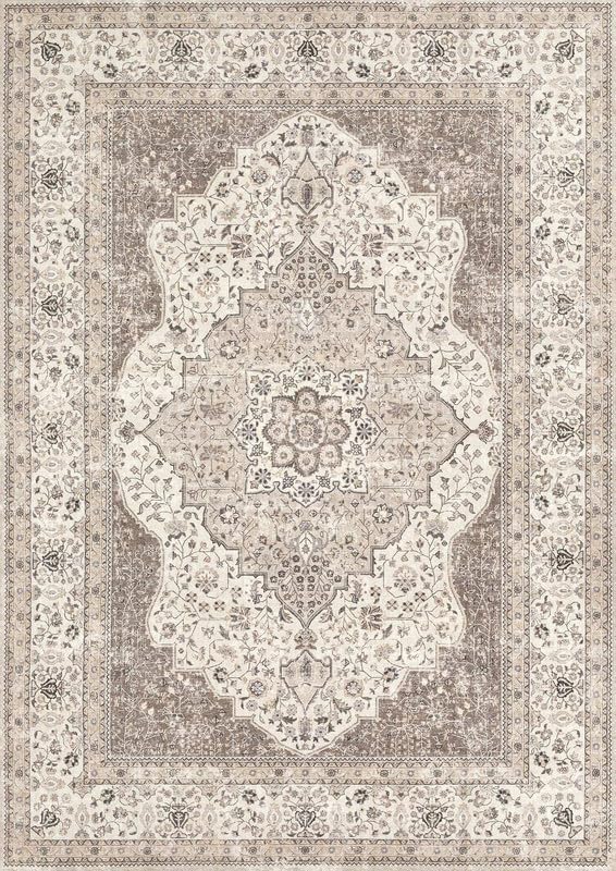 Washable Rug 9x12 Area Rugs for Living Room Bedroom Dining Room Home Office Floor Decor -Stain & Fade Resistant Non Slip Backing Carpet,Ultra-Thin Vintage Large Carpets (Brown/Beige,9'x12')
