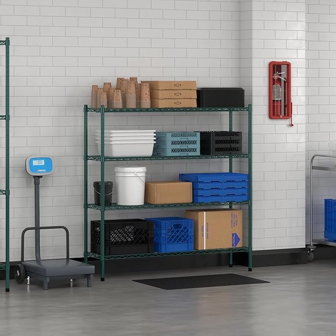 Commercial NSF Listed Green Epoxy Stationary Wire Shelving Kit 14" x 54" x 54", with 4 Shelves Perfect for Warehouse, Walk-in Refrigerator, Freezer, Grocery Store, Restaurant, Dishroom