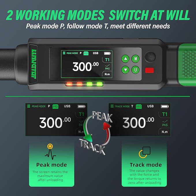 Digital Torque Wrench 1/2, 15-295 Ft-lbs/20-400N.m, ±2% Torque Wrench with Buzzer & LED Indicator for Automotive Motorcycle & Bicycle