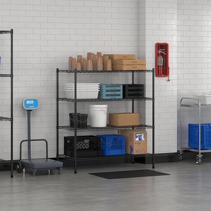 Commercial NSF Listed Black Epoxy Stationary Wire Shelving Kit 24" x 48" x 54", with 4 Shelves Perfect for Warehouse, Walk-in Refrigerator, Freezer, Grocery Store, Restaurant, Dishroom