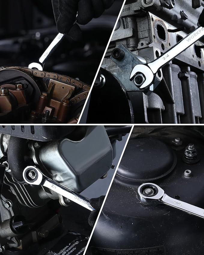 WORKPRO 3/4" Ratcheting Combination Wrench SAE, CR-V Constructed with Mirror Polish Chrome Plating, 12-Point Design, 15-Degree Offset