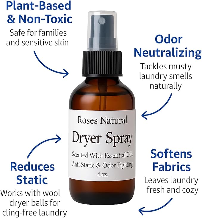 Natural Dryer Ball Spray, 4 oz, Patchouli, Lavender,Essential Oil Laundry Refresher, Fabric Freshener for Clothes, Linens & Wool, Anti-Static & Odor Neutralizer, Made in the USA (Patchouli)