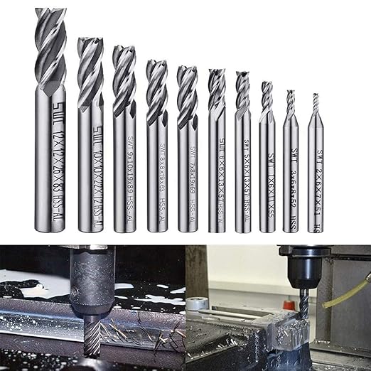 ASNOMY 10pcs 4-Flute End Mill Set, Metric CNC Milling Cutter Drill Bits Router Bits Cutter Tool Set for Wood Aluminum Cast Iron Copper Plastic, Straight Shank 2-12mm
