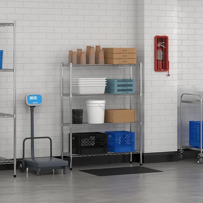Commercial NSF Listed Chrome Stationary Wire Shelving Kit 12" x 42" x 54", with 4 Shelves Perfect for Warehouse, Walk-in Refrigerator, Freezer, Grocery Store, Restaurant, Dishroom