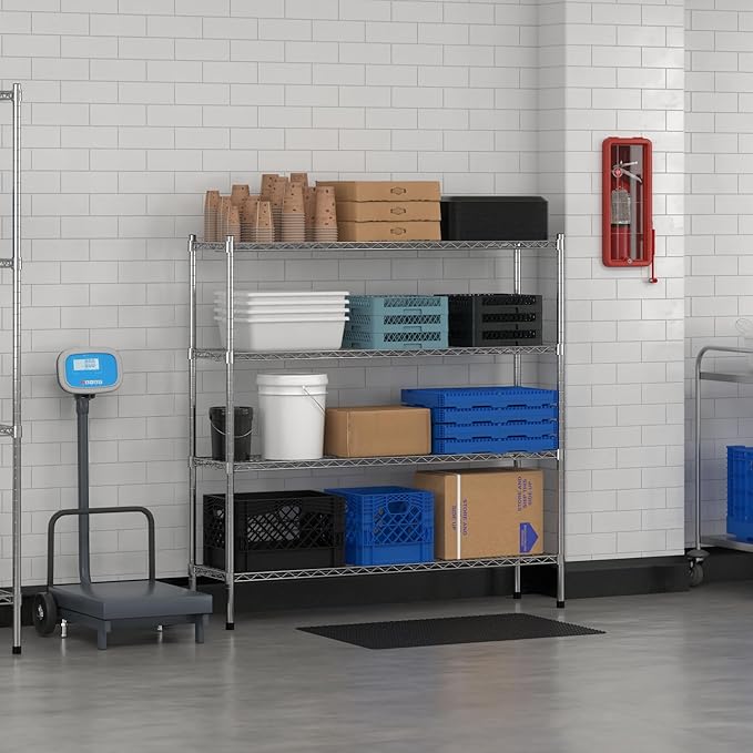 Commercial NSF Listed Chrome Stationary Wire Shelving Kit 14" x 54" x 54", with 4 Shelves Perfect for Warehouse, Walk-in Refrigerator, Freezer, Grocery Store, Restaurant, Dishroom
