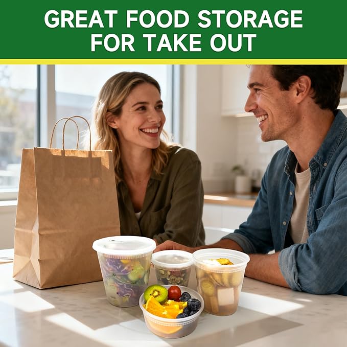 50 Set 32 oz Deli Containers with Lids, Leak-Proof BPA Free Plastic Take Out Bowls, Food Storage Containers for Takeout Meal Prep Storage, Freezer, Microwave & Dishwasher Safe