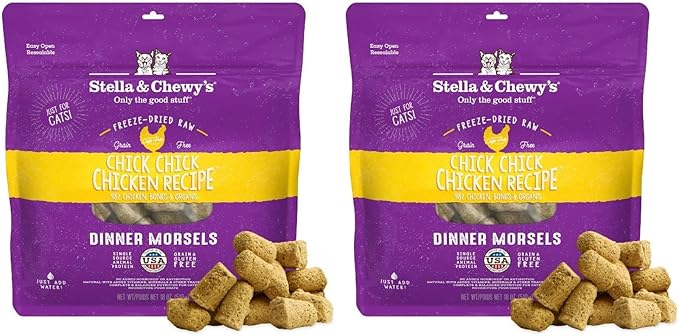 Stella & Chewy's Freeze-Dried Raw Cat Dinner Morsels - Premium Chicken Recipe with 98% Cage-Free Meat & Organs - Natural Grain-Free Cat & Kitten Food - Made in USA - 18 oz (Pack of 2)