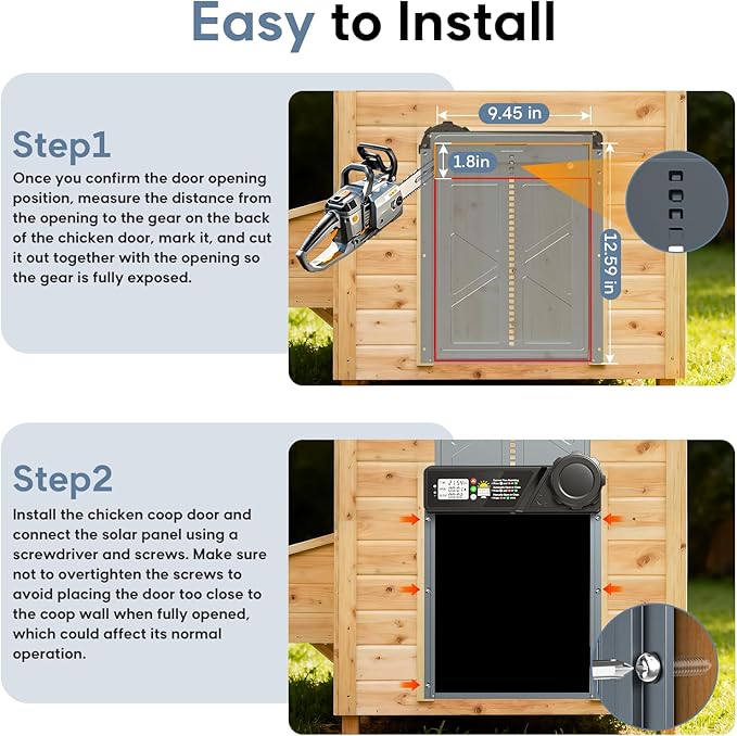 Large Size Automatic Chicken Coop Door Solar - Powered Auto Chicken Door Opener, Timer Modes for Safe and Convenient Chicken Keeping with Intelligent Obstacle Sensors, Remote Control, 14.2"H x 10.83"L