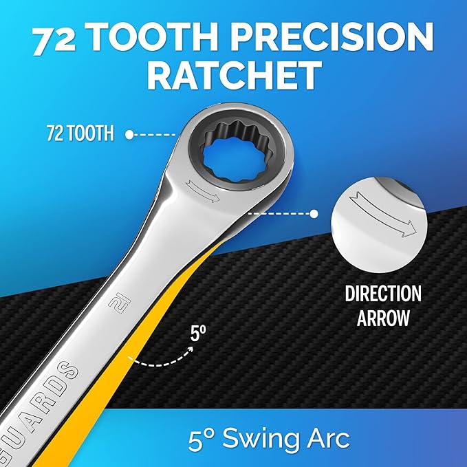 TOOLGUARDS 21mm Wrench - Ratcheting Wrench - Slim Profile - Ratchet Wrench - 100% Lifetime Satisfaction Guarantee