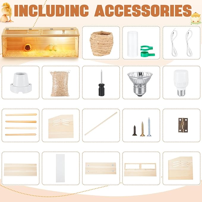 47 x 16 x 16 in Brooder Box for Chicken Quails Stand Sliding Door, Bulb Set and Feeder, Indoor Chicks Coop Brooder Box Kit, for Ducks, Hamsters, Lizards, Mice, Rat(Table Legs, Wooden)