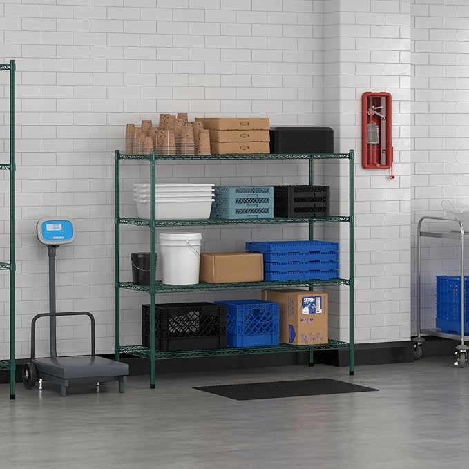 Commercial NSF Listed Green Epoxy Stationary Wire Shelving Kit 21" x 54" x 54", with 4 Shelves Perfect for Warehouse, Walk-in Refrigerator, Freezer, Grocery Store, Restaurant, Dishroom
