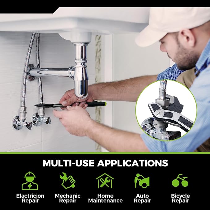 Multi-function Adjustable Pipe Wrench Set, 2-Piece, Quick Self-Adjusting, Power Grip for 7-35mm Nuts, Pipes Use,Chromium Vanadium Steel