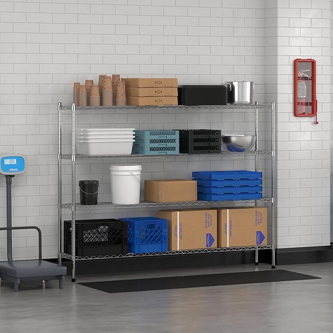 Commercial NSF Listed Chrome Stationary Wire Shelving Kit 12" x 72" x 54", with 4 Shelves Perfect for Warehouse, Walk-in Refrigerator, Freezer, Grocery Store, Restaurant, Dishroom