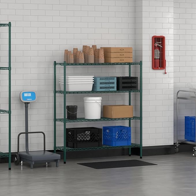 Commercial NSF Listed Green Epoxy Stationary Wire Shelving Kit 14" x 48" x 54", with 4 Shelves Perfect for Warehouse, Walk-in Refrigerator, Freezer, Grocery Store, Restaurant, Dishroom