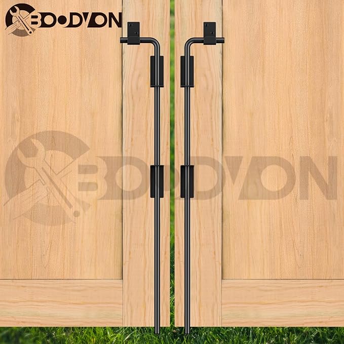 24" Cane Bolt Gate Drop Rod Heavy Duty Gate Hardware, Gate Ground Latch for Wood Metal Vinyl Gates Doors Stopper for Gate Ground, Wrought Iron Gate Latches, Black Finish-2 Pack