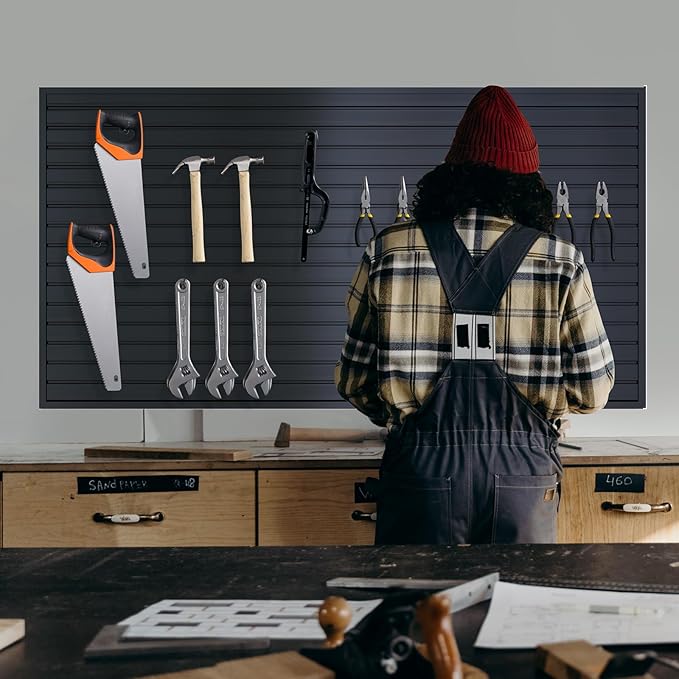 NeatiEase Slatwall Panel Wall Storage Systems, 4 x 8ft Slat Wall Paneling Garage Wall Organizer, Heavy Duty Wall Mounted PVC Wall Rack (Black)