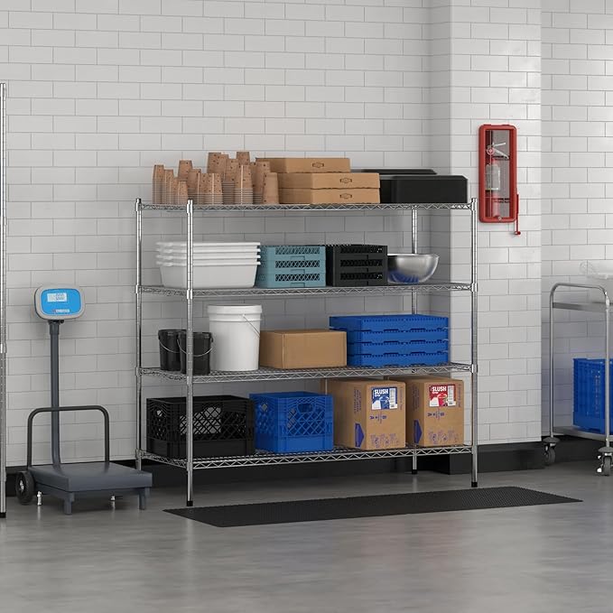 Commercial NSF Listed Chrome Stationary Wire Shelving Kit 24" x 60" x 54", with 4 Shelves Perfect for Warehouse, Walk-in Refrigerator, Freezer, Grocery Store, Restaurant, Dishroom