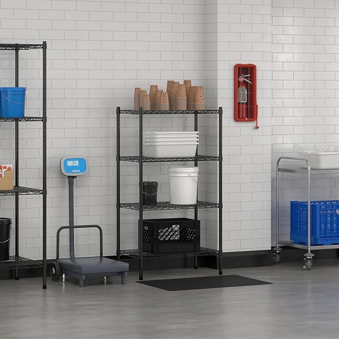 Commercial NSF Listed Black Epoxy Stationary Wire Shelving Kit 18" x 30" x 54", with 4 Shelves Perfect for Warehouse, Walk-in Refrigerator, Freezer, Grocery Store, Restaurant, Dishroom