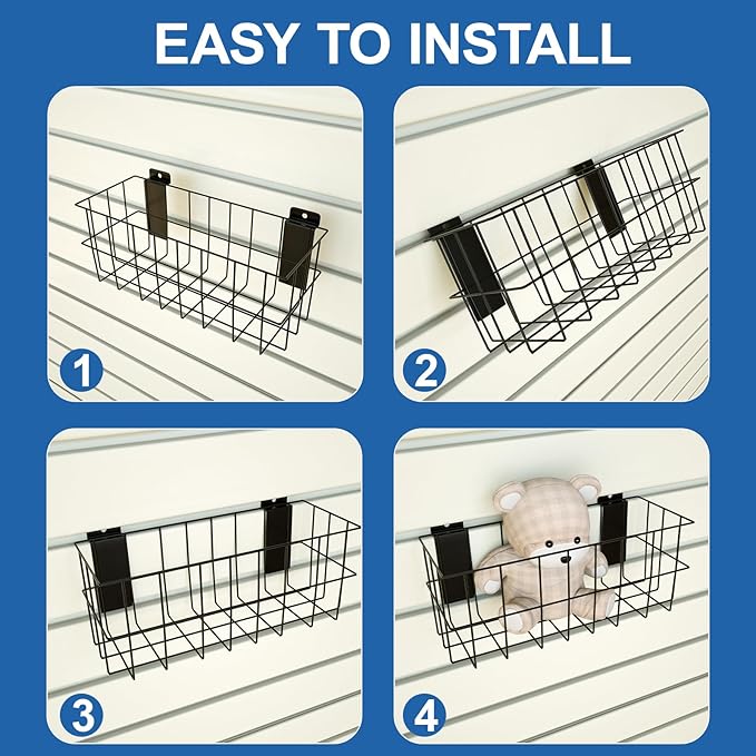 NeatiEase 29 PCS Slatwall Accessories Kit for Garage Rooms Shops Storage, Slat Wall Accessory Includes 3 Pack Slatwall Baskets Set and 26 PCS Multisized Heavy Duty Slatwall Hooks