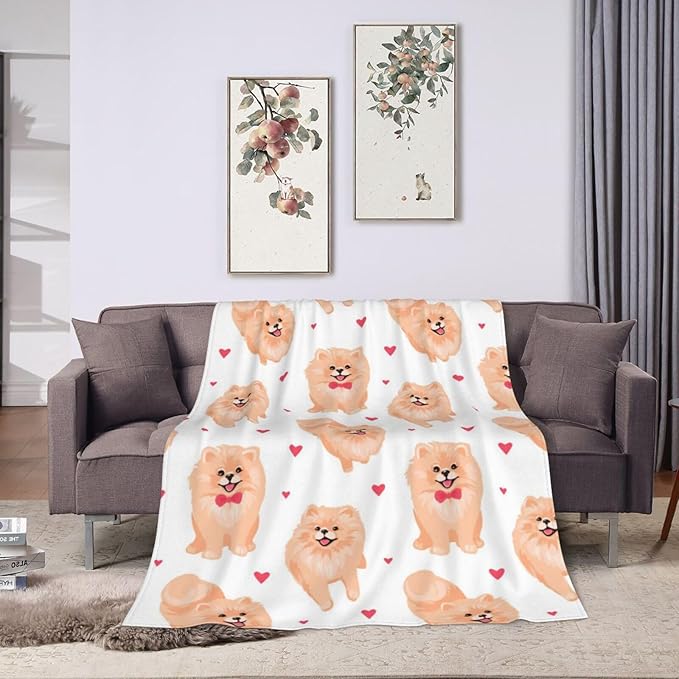 Pomeranian Blanket Super Cozy Soft Pomeranian Throw Blanket Warm Plush Fluffy Pomeranian Dog Stuff Gifts for Women Girls Fleece Flannel Gift Blankets for Kids Adults 80"X60"