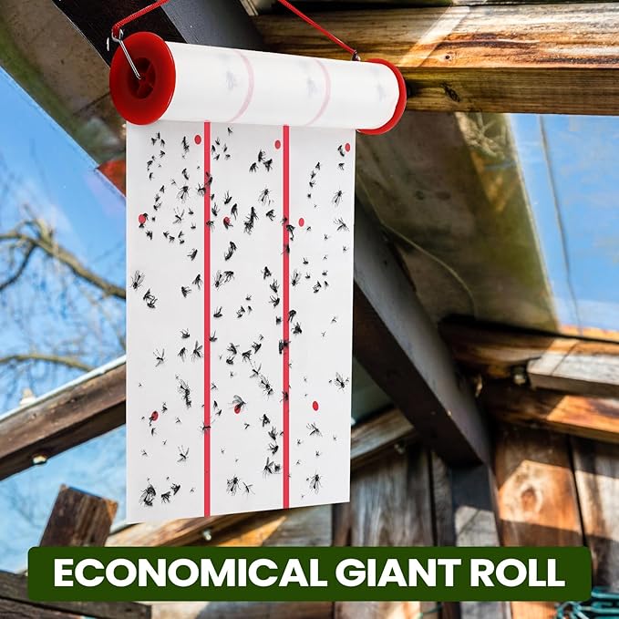 Qualirey Giant Sticky Fly Traps,30 Feet Fly Strips for Indoor Outdoor Hanging Flying Tapes Non Toxic Ribbon Fruit Gnat Killer for Mosquito Plants House Horse Stable (White,2 Pcs)