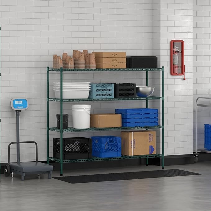 Commercial NSF Listed Green Epoxy Stationary Wire Shelving Kit 18" x 60" x 54", with 4 Shelves Perfect for Warehouse, Walk-in Refrigerator, Freezer, Grocery Store, Restaurant, Dishroom