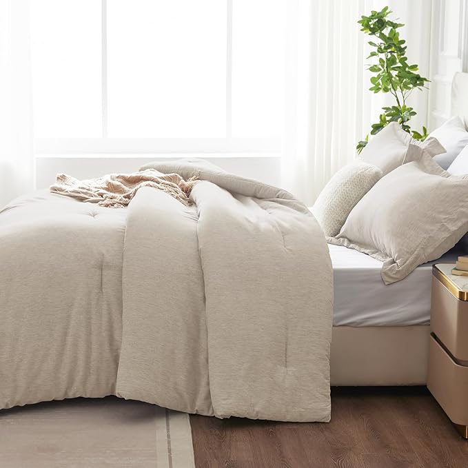 CozyLux Twin/Twin XL Comforter Set Dorm Bedding - 2 Pieces Beige Twin Extra Long Soft Luxury Cationic Dyeing Comforter for College, Breathable Lightweight Bed Sets with 1 Comforter and 1 Pillow Sham