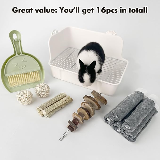 RUBYHOME Rabbit Litter Box Bunny Litter Box Guinea Pig Potty Trainer Corner Bedding Pet Potty Pan for Rabbit Guinea Pig Ferret Small Animal Cage Accessories