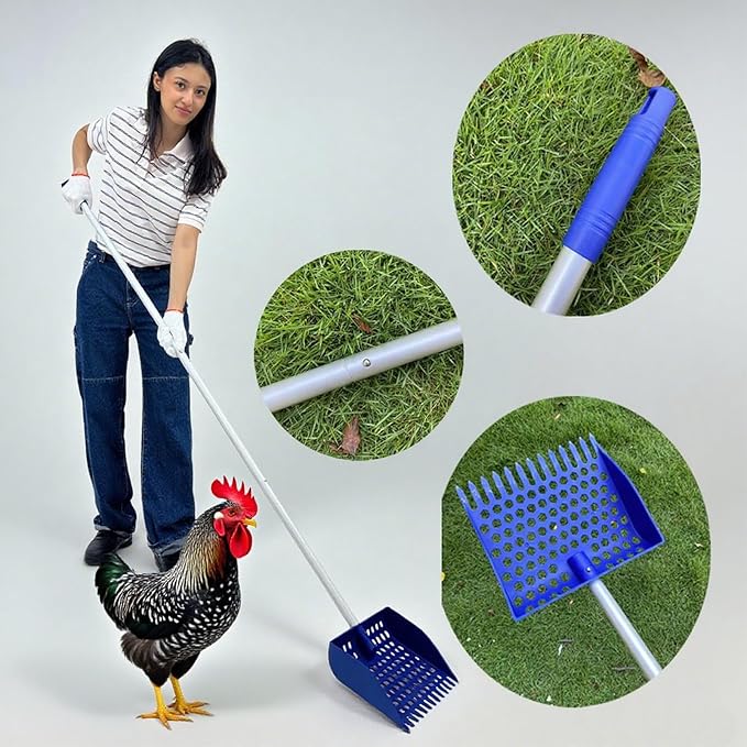 Multipurpose Poultry Rakes and Shovel Light Weight Heavy Type Poultry Farm Tool for Chicken Coops Maintenance Long Handle Chicken Coops Tool