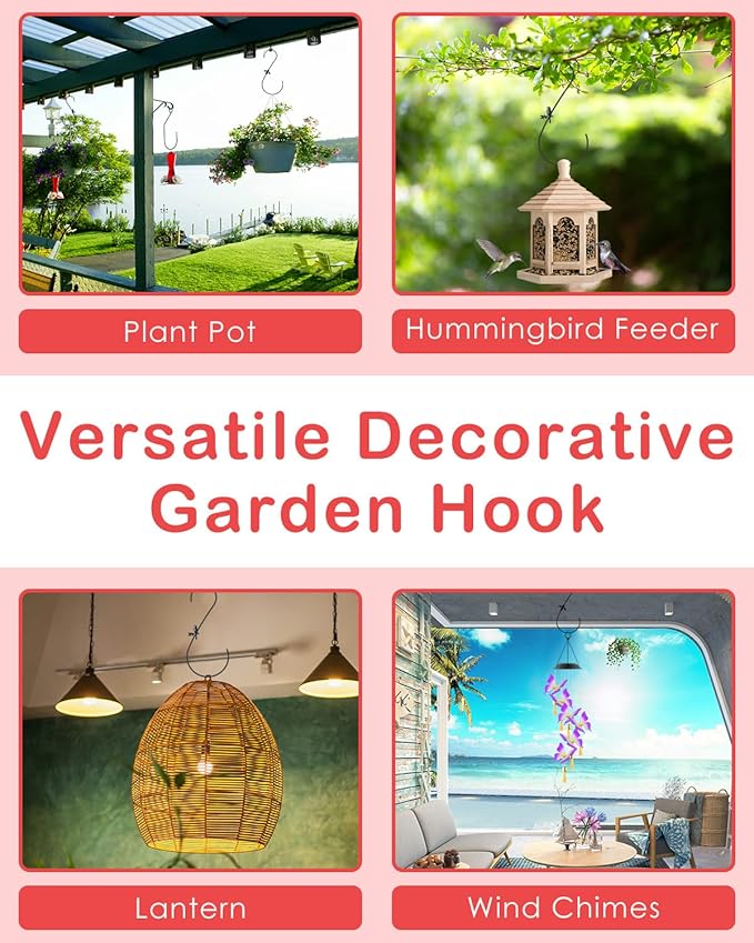 PACETAP Hummingbird Feeder Hook 12-Inch, 2PCS Black Metal Bird Feeders Hanger, Heavy Duty Outdoor Indoor Plant Hangers for Hanging Plants, Wind Chimes, Other Ornaments