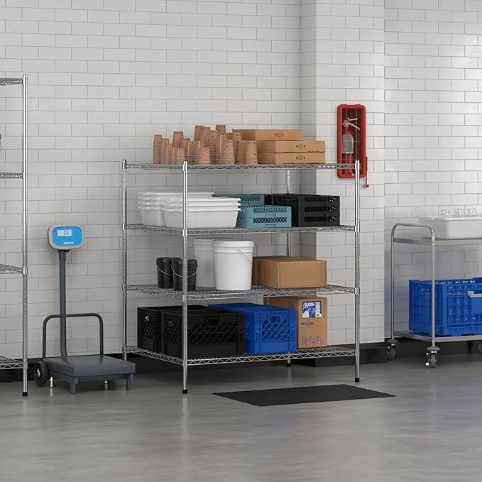 Commercial NSF Listed Chrome Stationary Wire Shelving Kit 36" x 48" x 54", with 4 Shelves Perfect for Warehouse, Walk-in Refrigerator, Freezer, Grocery Store, Restaurant, Dishroom