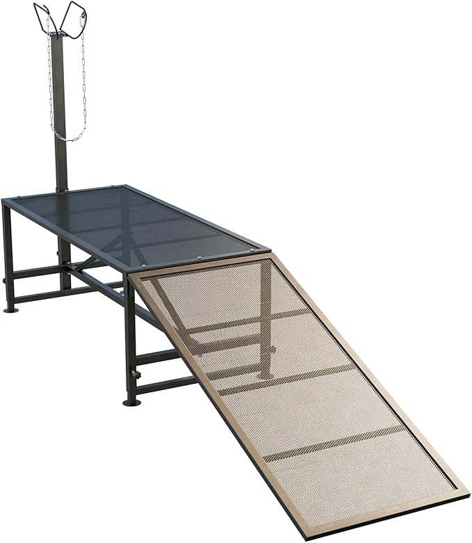 Metal Trimming Stand for Sheep Goat Milking Stand with a Ramp Livestock Stand with Adjustable Headpiece Goat Milking Stand for Clipping Hooves Black