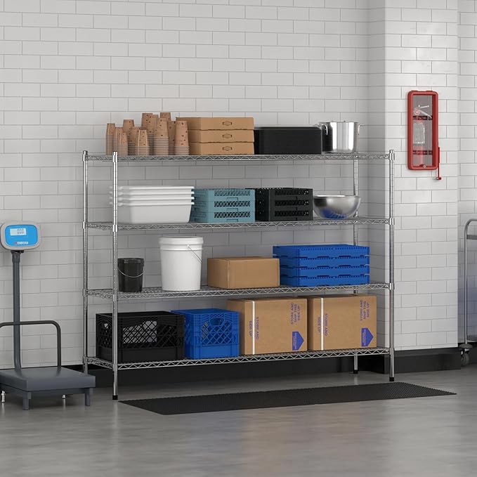 Commercial NSF Listed Chrome Stationary Wire Shelving Kit 18" x 72" x 54", with 4 Shelves Perfect for Warehouse, Walk-in Refrigerator, Freezer, Grocery Store, Restaurant, Dishroom