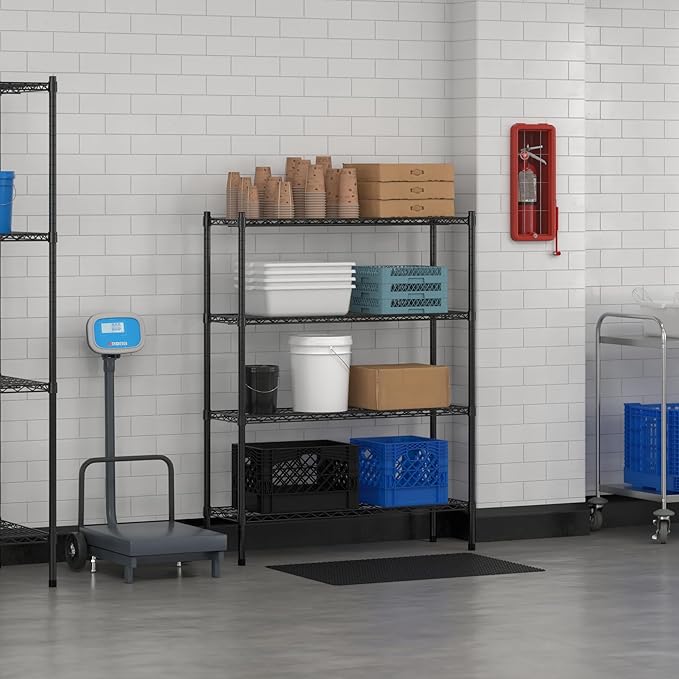 Commercial NSF Listed Black Epoxy Stationary Wire Shelving Kit 14" x 42" x 54", with 4 Shelves Perfect for Warehouse, Walk-in Refrigerator, Freezer, Grocery Store, Restaurant, Dishroom