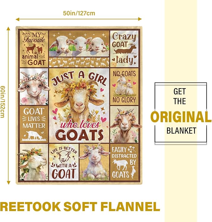 Goats Blanket Gift for Women, Girls, Blanket for Goat Lovers, Goat Gifts for Birthday, Just A Girl Who Loves, Flannel Blanket for Couch or Bed, for Christmas Thanksgiving Day 50x60