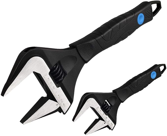 MAXPOWER Stubby Adjustable Wrench Deep Jaw Wide Opening, 6-Inch and 10-Inch Plumbing Wrench Set with Kitbag