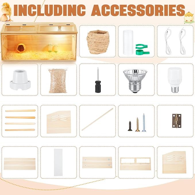 32 x 16 x 16 in Brooder Box for Chicken Quails with Leg Stand Sliding Door, Bulb Set and Feeder, Indoor Chicks Coop Brooder Box Kit, for Ducks, Rabbit, Hamsters, Lizards, Mice, Rat