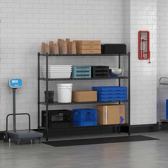 Commercial NSF Listed Black Epoxy Stationary Wire Shelving Kit 14" x 60" x 54", with 4 Shelves Perfect for Warehouse, Walk-in Refrigerator, Freezer, Grocery Store, Restaurant, Dishroom