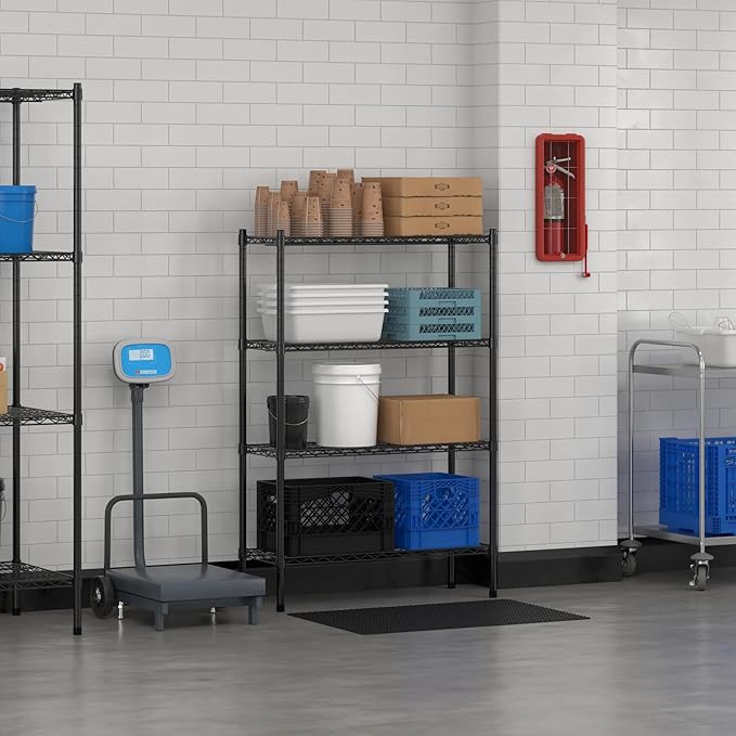 Commercial NSF Listed Black Epoxy Stationary Wire Shelving Kit 14" x 36" x 54", with 4 Shelves Perfect for Warehouse, Walk-in Refrigerator, Freezer, Grocery Store, Restaurant, Dishroom