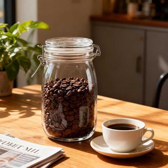 1PCS Glass Jars with Airtight Lid, 34 OZ Mason Jars Wide Mouth, Glass Pickling Jars for Canning & Fermenting, Mason Storage Container for Coffee, Flour, Sugar, Pasta