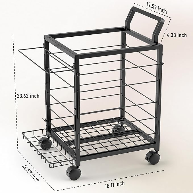 Sports Equipment Garage Organizer,Garage Ball Storage Rack for Sports with Wheels-Upgraded 3 Layers Organizer Rack Outdoor Basketball Racks for Balls with Holder and Hooks (Dark Black)