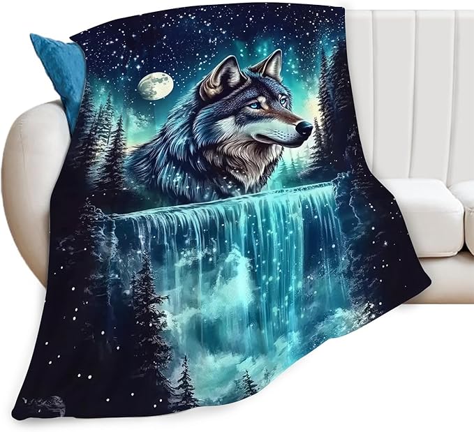 Wolf Blanket Wolves Lover Throw Blankets Waterfall Gifts for Girls Boys Kids Soft Cozy Fleece Plush for Couch Sofa Bed 80"x60"