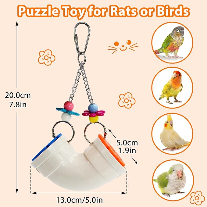 Rat Enrichment Toys, Wide Opening Rat Foraging Toy for Various Treats, Slow Feeder Hanging Fancy Mice Cage Accessories Puzzle Toy More Healthy, Easy-Clean Rodent Toys for Rats, Mice or Parakeets