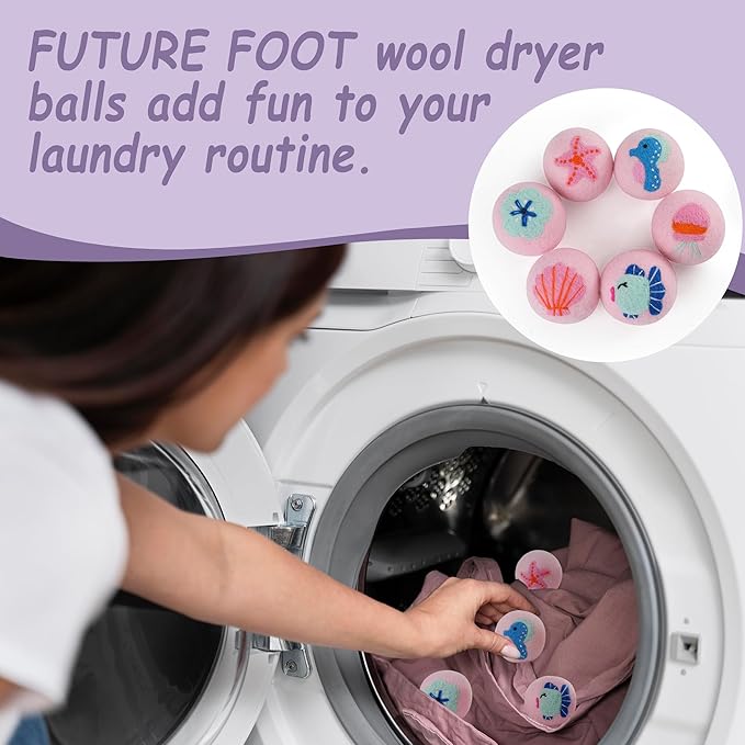 Wool Dryer Balls XL Size 6 Pack - Fun Dryer Balls with Ocean Pattern Cute Dryer Balls Laundry Reusable Anti Static Handmade New Zealand Wool Balls (Cute Ocean Pattern)