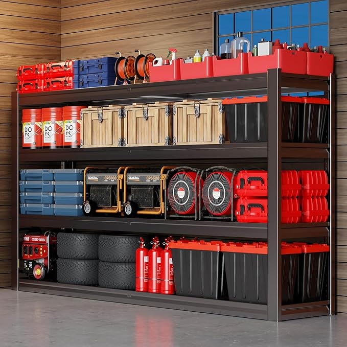 68" W Garage Shelving Unit, 68" W x 36" D x 68" H, 36" Deep Heavy Duty Garage Storage Shelves, 4 Tier Storage Rack Shelf, Industrial Adjustable Shelves for Basement Warehouse