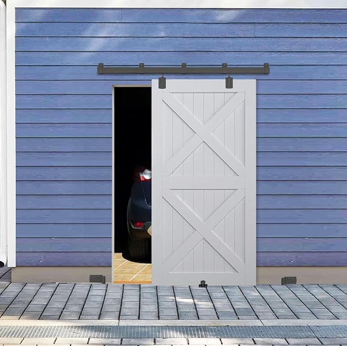 Exterior Barn Door Hardware Kit, BARNSMITH 8FT Sliding Barn Door Hardware Heavy Duty Barn Door Track Kit for Indoor and Exterior Door, Wall Mount Kit, Black (NO Door, Hardware Only)