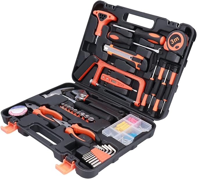 FIXMAN 45Pieces Professional Household Tool Kit Complete Repair Hand Tools Set with Storage Box High Carbon Steel Construction for Home Maintenance DIY Projects