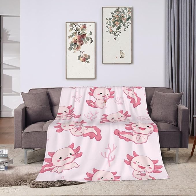 Axolotl Blanket Super Cozy Soft Pink Axolotl Throw Blanket Warm Plush Fluffy Axolotl Stuff Gifts for Women Girls Fleece Flannel Gift Blankets for Kids Adults 50"X40"