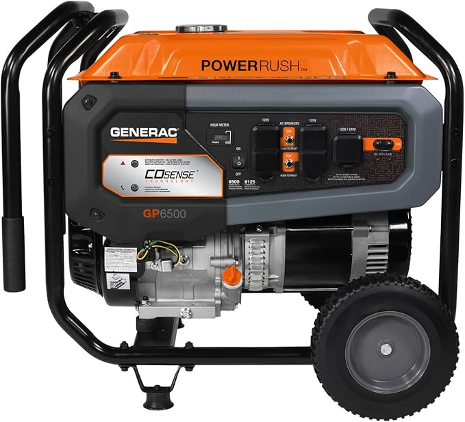 Generac 8,125 Starting Watt Portable Gas Generator - Home Backup or RV Ready - Heavy Duty Frame - Quiet, Long Runtime, Emergency Power- 49-State Compliant